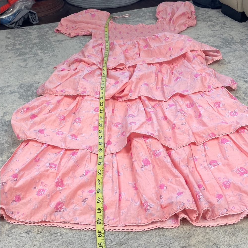 LoveShackFancy x Target Simone Smocked Tiered Floral Midi Dress Pink Sz M - Picture 10 of 15